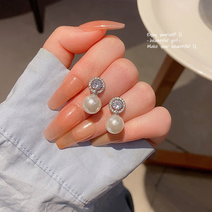 Earring Stud Super Flash Zircon Niche Pearl XEE6115