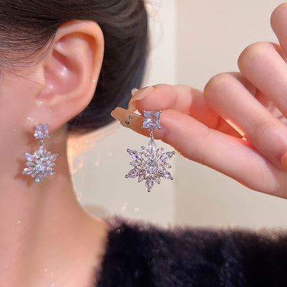 Earring Stud Flashing Exquisite Full Diamond Zircon Snowflake XEE6271