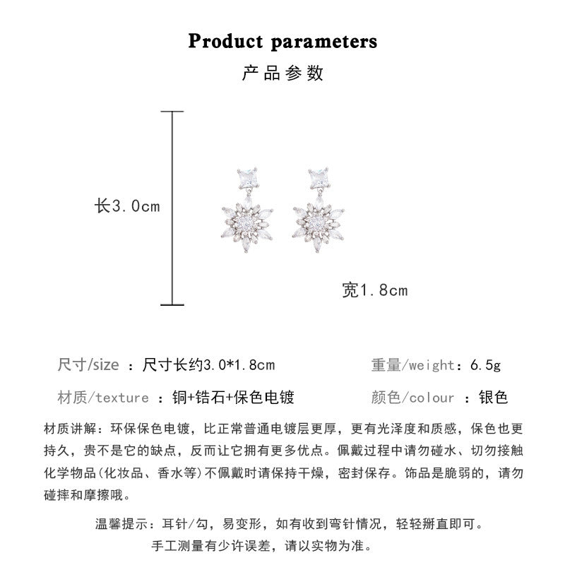 Earring Stud Flashing Exquisite Full Diamond Zircon Snowflake XEE6271