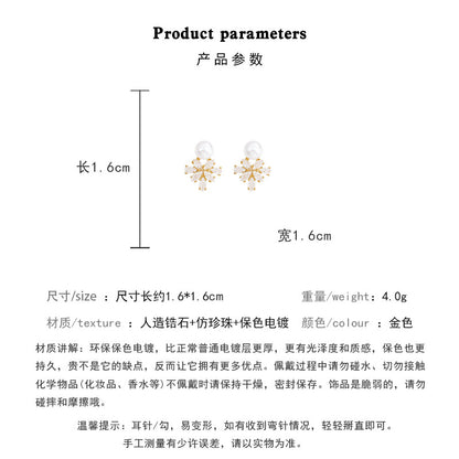 Earring Stud Super Flash Zircon Maple Leaf Pearl XEE6281