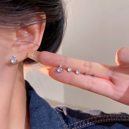 Earring Set Stud Light luxury Niche Exquisite Zircon Planet Small Beans XEE6282