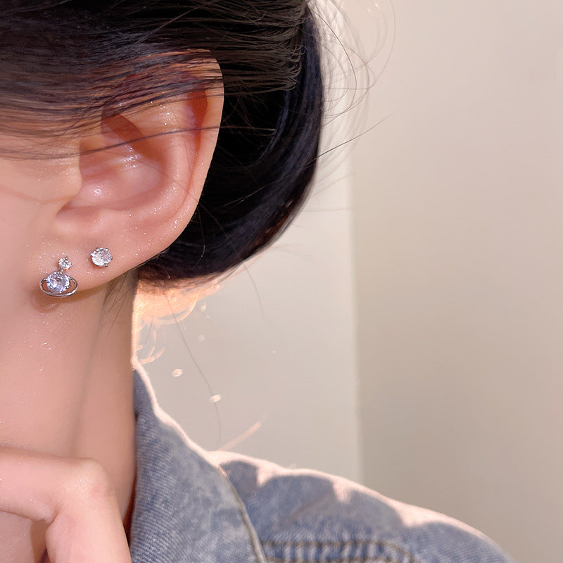 Earring Set Stud Light luxury Niche Exquisite Zircon Planet Small Beans XEE6282