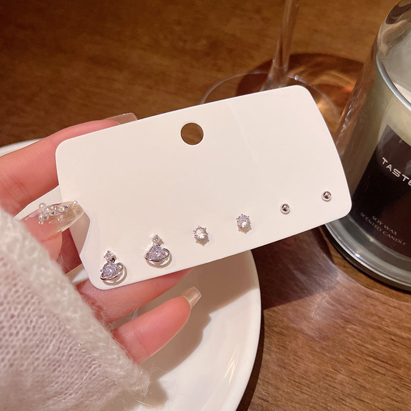 Earring Set Stud Light luxury Niche Exquisite Zircon Planet Small Beans XEE6282