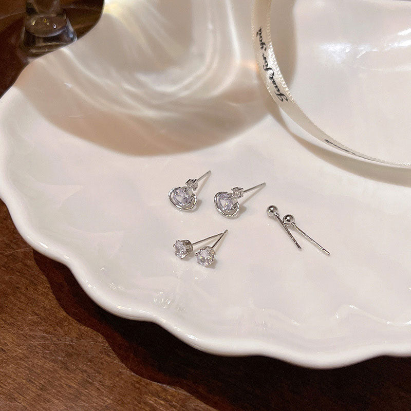 Earring Set Stud Light luxury Niche Exquisite Zircon Planet Small Beans XEE6282