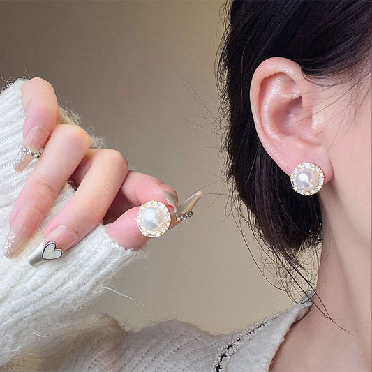 Earring Stud Light Luxury Niche High End Simple Pearl Micro Inlaid Zircon XEE6292