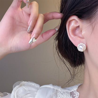 Earring Stud Light Luxury Niche High End Simple Pearl Micro Inlaid Zircon XEE6292
