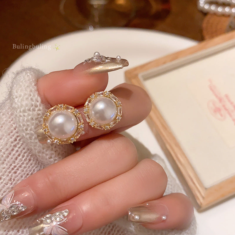 Earring Stud Light Luxury Niche High End Simple Pearl Micro Inlaid Zircon XEE6292