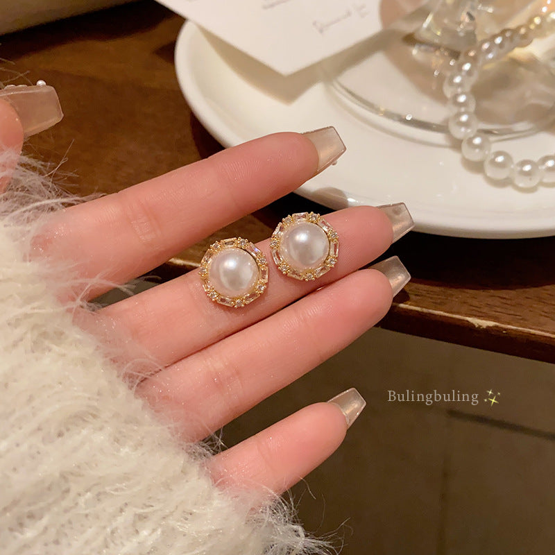 Earring Stud Light Luxury Niche High End Simple Pearl Micro Inlaid Zircon XEE6292