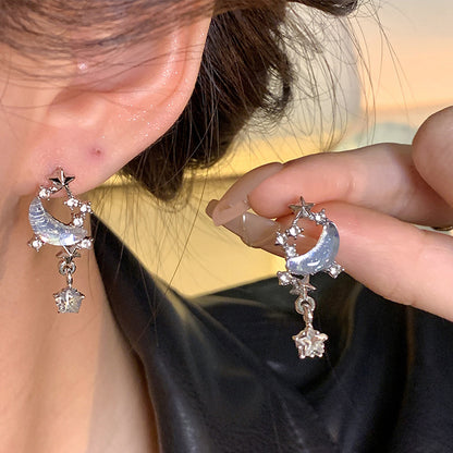 Earring Stud Super Fairy Temperament Blue Starry Sky Long Tassel XEPD016