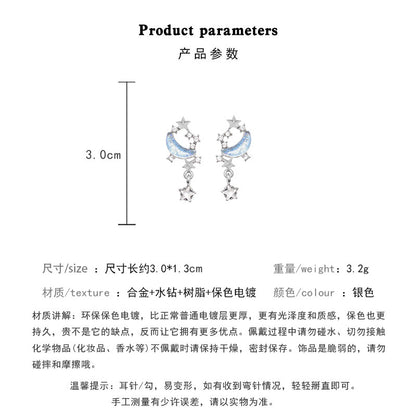 Earring Stud Super Fairy Temperament Blue Starry Sky Long Tassel XEPD016