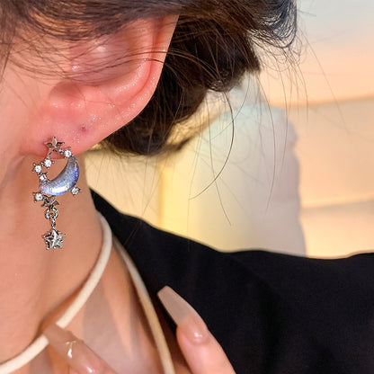 Earring Stud Super Fairy Temperament Blue Starry Sky Long Tassel XEPD016