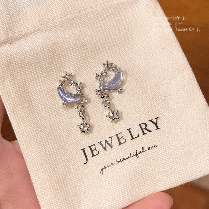 Earring Stud Super Fairy Temperament Blue Starry Sky Long Tassel XEPD016