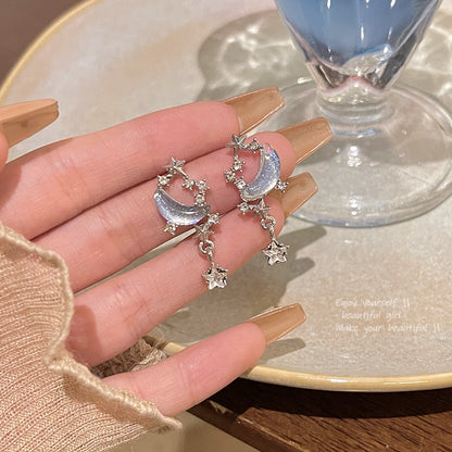 Earring Stud Super Fairy Temperament Blue Starry Sky Long Tassel XEPD016