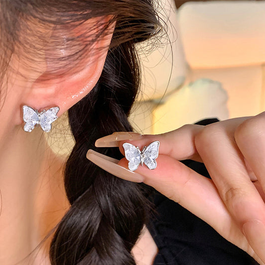 Earring Stud Small Fresh Blue Gradient Crystal Butterfly XEPD017
