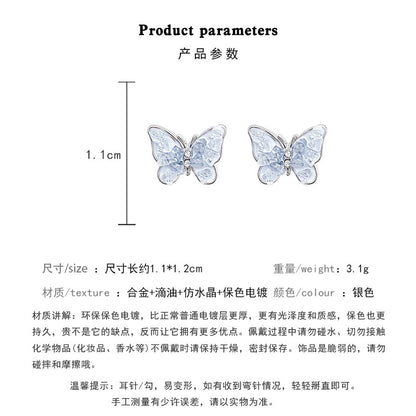 Earring Stud Small Fresh Blue Gradient Crystal Butterfly XEPD017