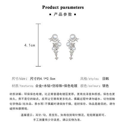 Earring Stud Long Exquisite Zircon Pearl XLA0506
