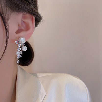 Earring Stud Long Exquisite Zircon Pearl XLA0506