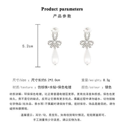 Earring Stud Long Niche Temperament Bow Drop XLA0653