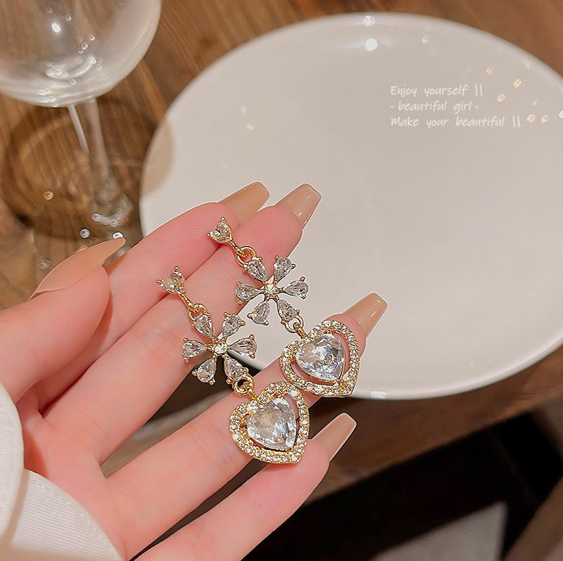 Earring Stud Long Flower Heart Zircon XLA0859