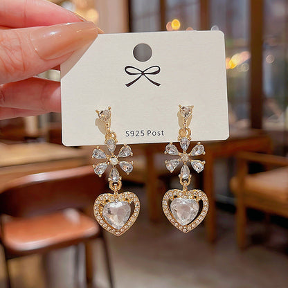 Earring Stud Long Flower Heart Zircon XLA0859