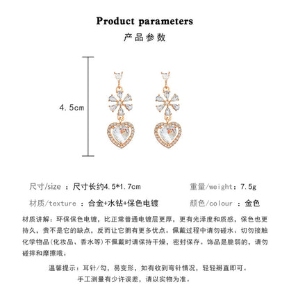 Earring Stud Long Flower Heart Zircon XLA0859