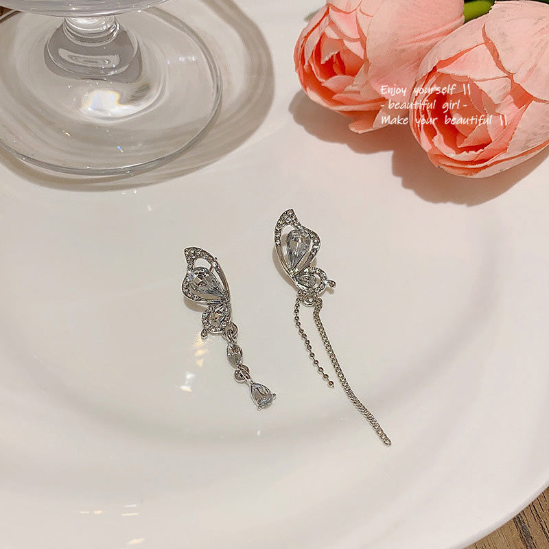 Earring Stud Long Cool Style Super Flash Rhinestone Butterfly Tassel XLA1249