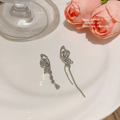 Earring Stud Long Cool Style Super Flash Rhinestone Butterfly Tassel XLA1249