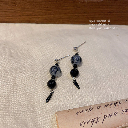 Earring Stud Long Medieval Splash Ink Bead XLA1322