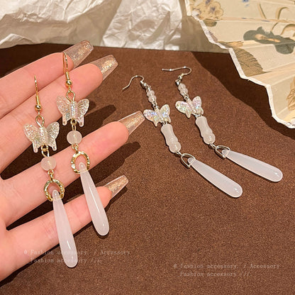 Earring Stud Long Retro Tassel Chalcedony Butterfly XLA1541
