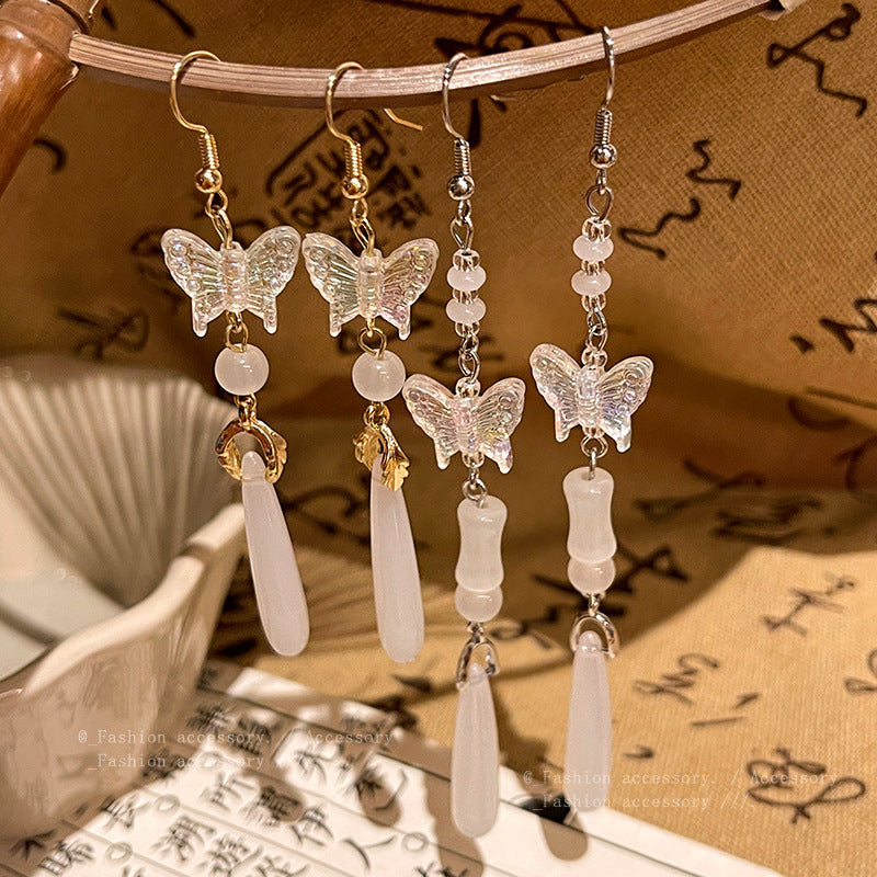 Earring Stud Long Retro Tassel Chalcedony Butterfly XLA1541