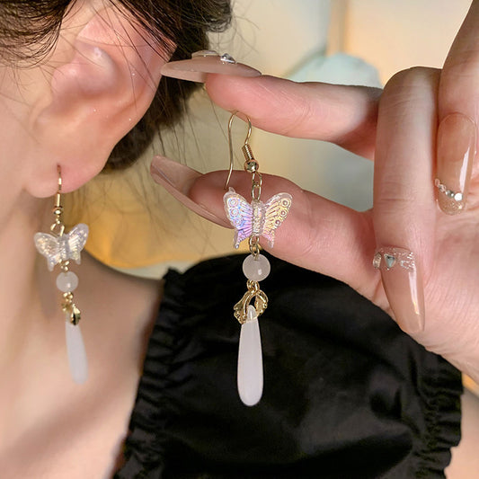 Earring Stud Long Retro Tassel Chalcedony Butterfly XLA1541
