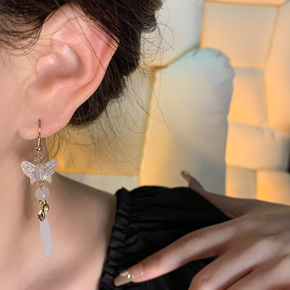 Earring Stud Long Retro Tassel Chalcedony Butterfly XLA1541