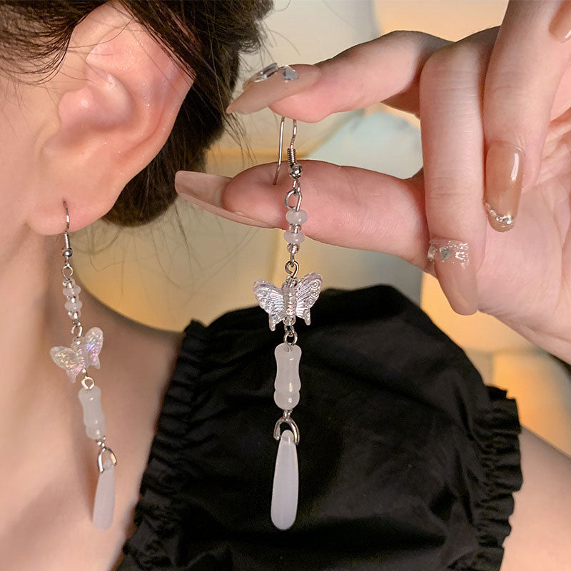 Earring Stud Long Retro Tassel Chalcedony Butterfly XLA1541