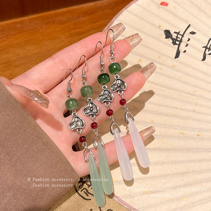 Earring Stud Long Retro Chalcedony Tassel XLA1543
