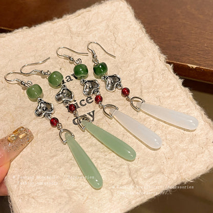 Earring Stud Long Retro Chalcedony Tassel XLA1543