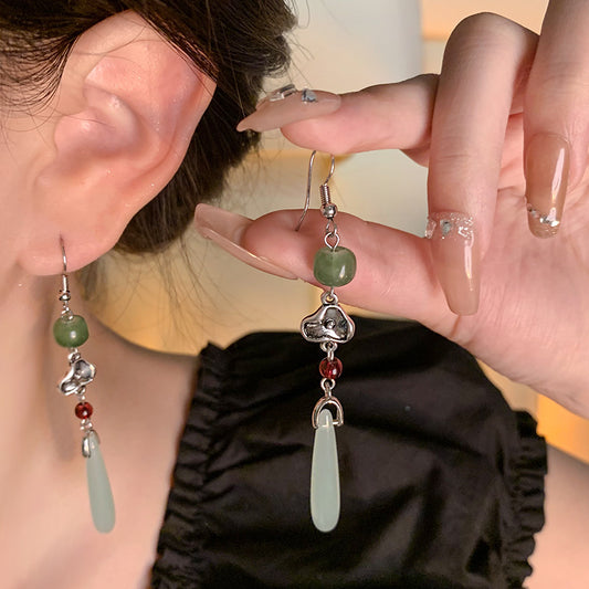 Earring Stud Long Retro Chalcedony Tassel XLA1543