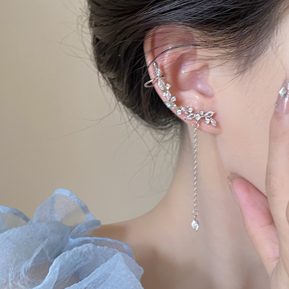 Earring Stud Clip Super Fairy Versatile Temperament Long Tassel Flower XLA1955