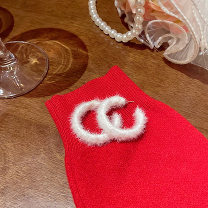 Earring Hoop Plush Furry C Shaped XLA2050