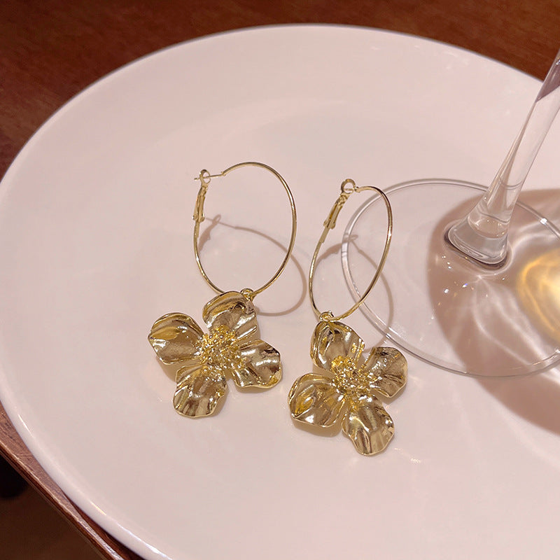 Earring Hoop Charm French Retro Metal Flower XEA2067