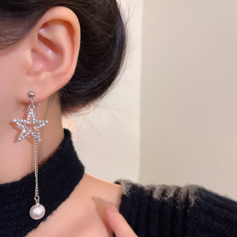 Earring Stud Long Super Flash Exquisite Full Diamond Five Pointed Star XLA2105