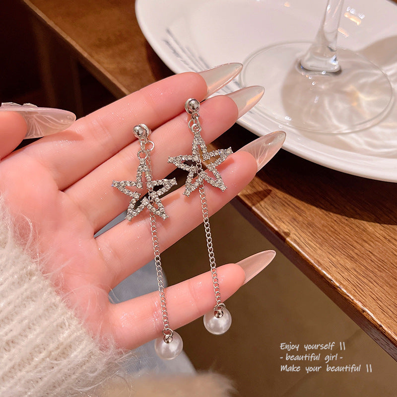 Earring Stud Long Super Flash Exquisite Full Diamond Five Pointed Star XLA2105