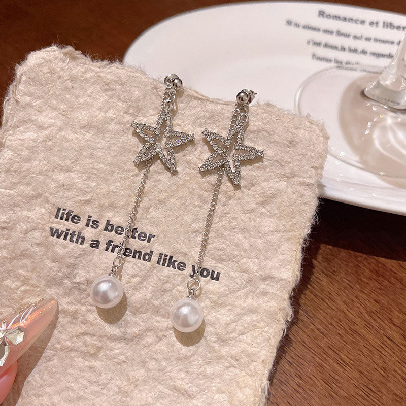 Earring Stud Long Super Flash Exquisite Full Diamond Five Pointed Star XLA2105