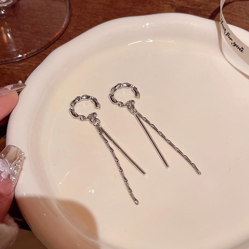 Earring Clip Long Light Luxury Niche Simple Tassel XLA2173