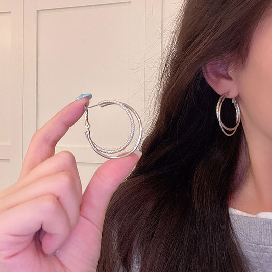 Earring Hoop Metallic Exaggerated Double Large Circle XLA2258