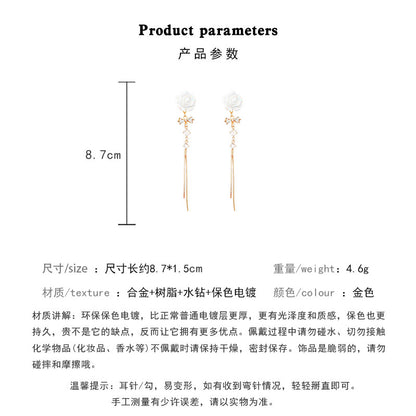 Earring Long Tassel Camellia Flower Fairy Temperament Zircon Bow XLE6092