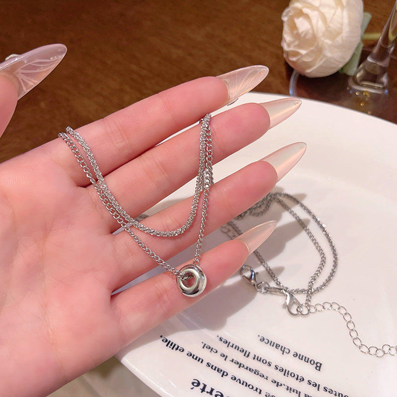 Necklace Double Layered Ring Pendant Sweater Chain XNX1641
