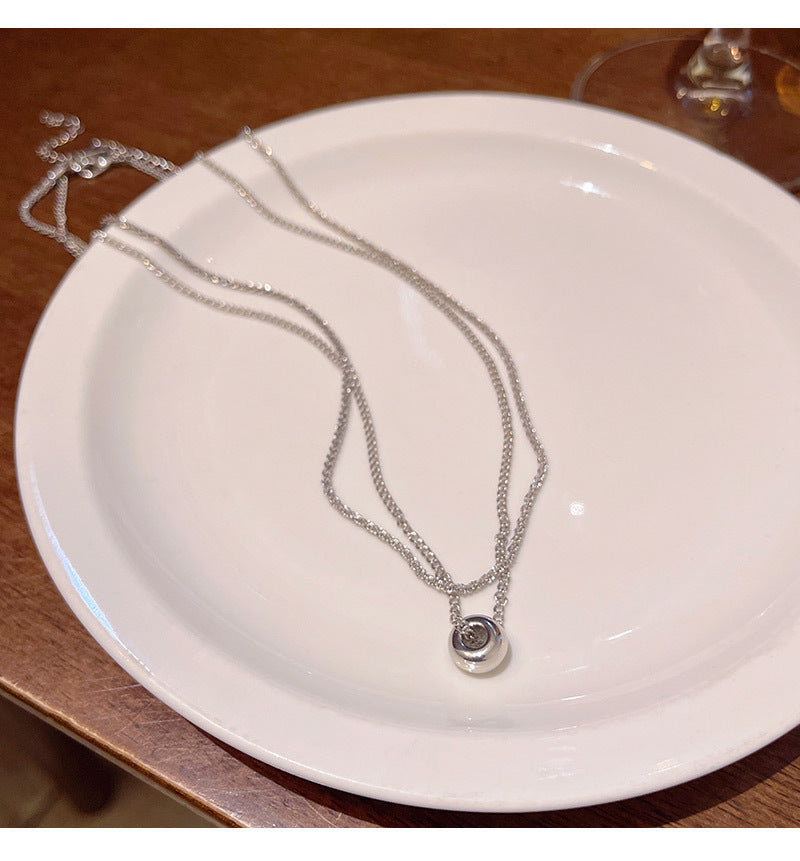 Necklace Double Layered Ring Pendant Sweater Chain XNX1641