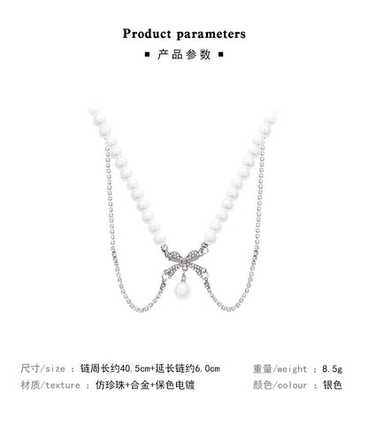 Necklace Double Layered Bow Temperament Pearl Clavicle XNX1642