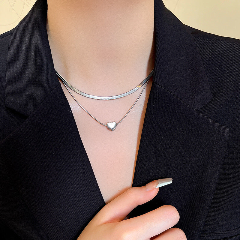 Necklace Cold Style Simple Double Layered Love Clavicle Chain XNX1649