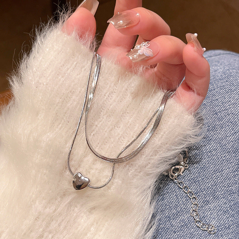 Necklace Cold Style Simple Double Layered Love Clavicle Chain XNX1649